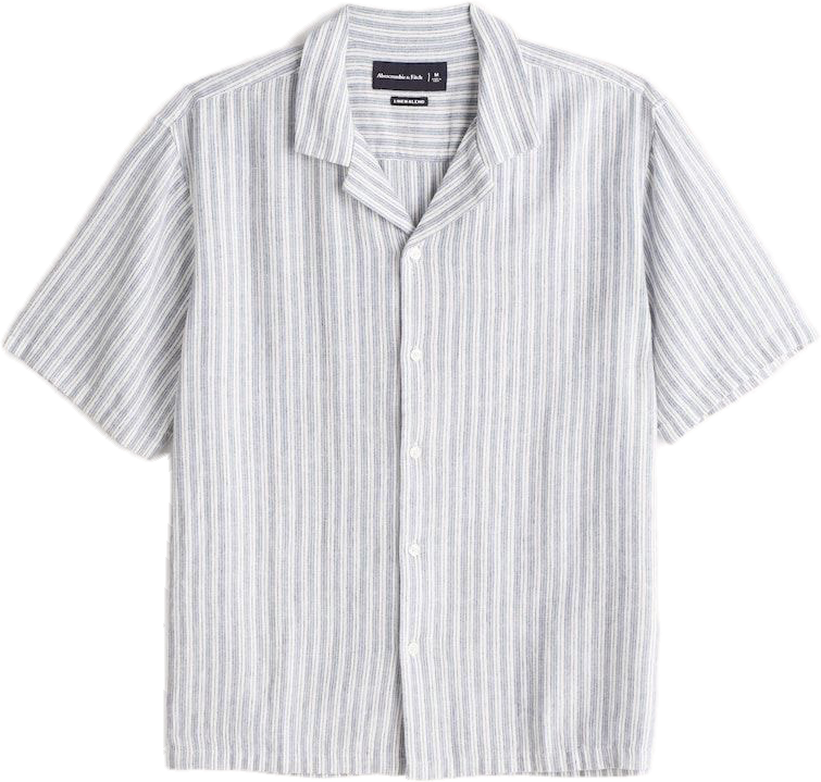 Chemise à manches courtes en lin rayée bleu et blanc Chemise à manches courtes en lin rayée bleu et blanc
